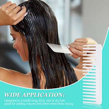 Patelai Large Hair Detangling Comb, Wide Tooth for Curly, Wet Dry Hair, No Handle Detangler Styling Shampoo Comb(White, Cyan)
