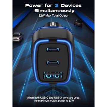 USB C Car Charger, 3 Port PD Super Mini Cigarette Lighter Adapter, 2Pack USB-C & A Fast Car Charging...