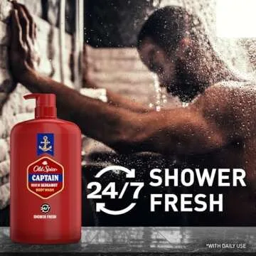 Old Spice Men's Body Wash, 24/7 Shower Fresh with Lasting Scent, 3x Defense, Red Collection, Captain with Bergamot Scent, 33.4 fl oz
