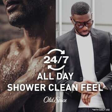 Old Spice Men's Body Wash, 24/7 Shower Fresh with Lasting Scent, 3x Defense, Red Collection, Captain with Bergamot Scent, 33.4 fl oz
