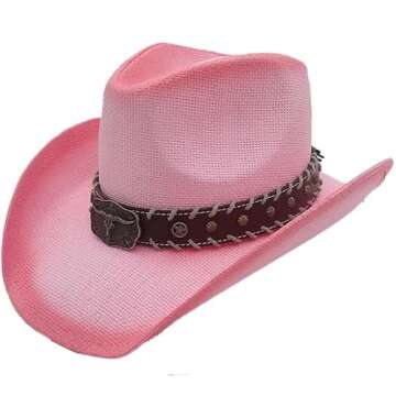 American Western Straw Cowboy Hat Men's Womens Hard Patriotic Classic Hard Shell Sun Protection Hats (Pink)