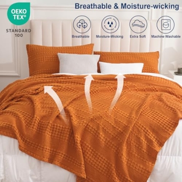 PHF Cotton Waffle Weave Blanket Lightweight Cozy Breathable 90x90