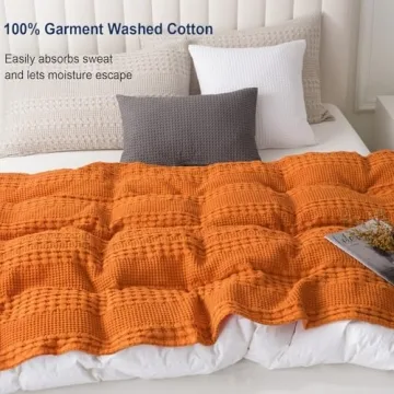 PHF Cotton Waffle Weave Blanket Lightweight Cozy Breathable 90x90