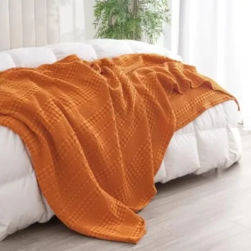 PHF Cotton Waffle Weave Blanket Lightweight Cozy Breathable 90x90