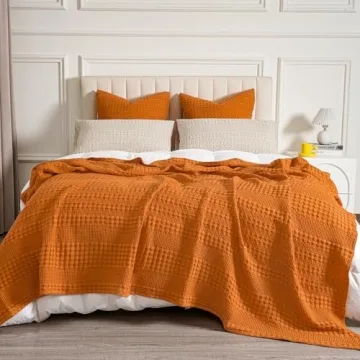 PHF Cotton Waffle Weave Blanket Lightweight Cozy Breathable 90x90