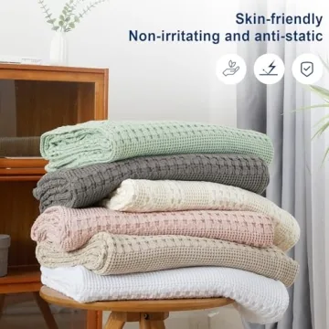 PHF Cotton Waffle Weave Blanket Lightweight Cozy Breathable 90x90