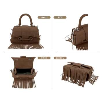 UIBRN Crossbody Shoulder Bags for Women, Small Vegan Leather Fringe Purse Tassel Mini Satchel Handbags with Chain Strap White