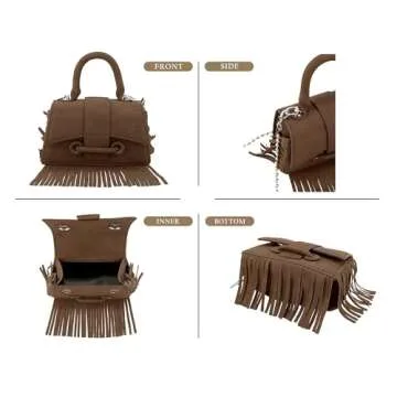UIBRN Crossbody Shoulder Bags for Women, Small Vegan Leather Fringe Purse Tassel Mini Satchel Handbags with Chain Strap White