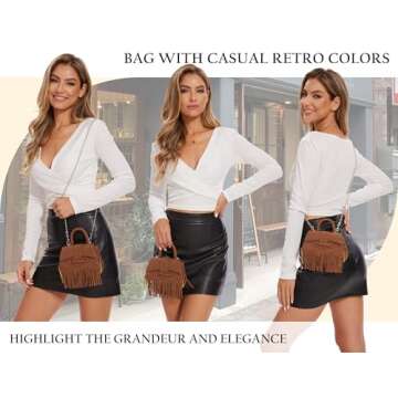 UIBRN Crossbody Shoulder Bags for Women, Small Vegan Leather Fringe Purse Tassel Mini Satchel Handbags with Chain Strap White