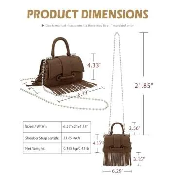 UIBRN Crossbody Shoulder Bags for Women, Small Vegan Leather Fringe Purse Tassel Mini Satchel Handbags with Chain Strap White