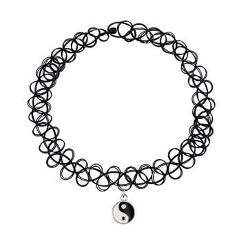 BodyJ4You 2PC Tattoo Choker Necklace - 90s Choker Necklace Women - 2000s Y2K Black Chokers - Yin Yan...