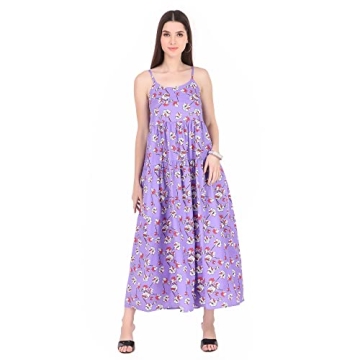 BoheeWohee Women Bohemian 100% Cotton Floral Printed Spaghetti Strap Summer Beach Casual Maxi Long S...