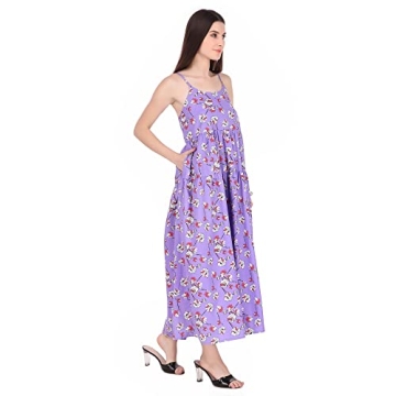 BoheeWohee Women Bohemian 100% Cotton Floral Printed Spaghetti Strap Summer Beach Casual Maxi Long Swing Dress with Pocket C1520 [Print# 246] [Large]