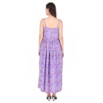 BoheeWohee Women Bohemian 100% Cotton Floral Printed Spaghetti Strap Summer Beach Casual Maxi Long Swing Dress with Pocket C1520 [Print# 246] [Large]