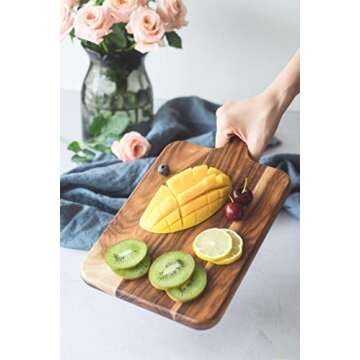 Acacia Wood Cutting Board - Wooden Kitchen Cutting Board for Meat, Cheese, Bread, Vegetables &Fruits-Charcuterie Board Cheese Serving Board with Handle,14”x7”