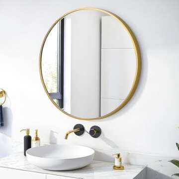 SCWF-GZ 24" Round Mirror Circle Wall Mounted Hanging or Against Wall Metal Frame Dressing Make-up Mirrors for Entryway Bedroom Bathroom Living Room 24 inch Gold