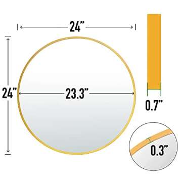 SCWF-GZ 24" Round Mirror Circle Wall Mounted Hanging or Against Wall Metal Frame Dressing Make-up Mirrors for Entryway Bedroom Bathroom Living Room 24 inch Gold
