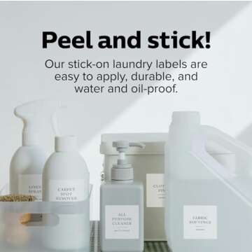 ThreeKin Collective Laundry & Home Organization Labels - 30 Waterproof & Reusable Stickers for Bottles, Jars, Containers | Easy Apply, Matte Minimalist Design | Dishwasher Safe, BPA-Free | USA-Owned