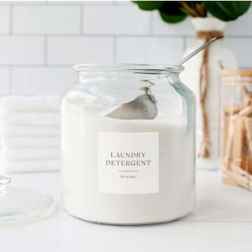 ThreeKin Collective Laundry & Home Organization Labels - 30 Waterproof & Reusable Stickers for Bottles, Jars, Containers | Easy Apply, Matte Minimalist Design | Dishwasher Safe, BPA-Free | USA-Owned