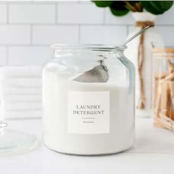 ThreeKin Collective Laundry & Home Organization Labels - 30 Waterproof & Reusable Stickers for Bottles, Jars, Containers | Easy Apply, Matte Minimalist Design | Dishwasher Safe, BPA-Free | USA-Owned