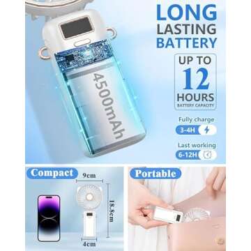 Portable Fan for Travel,Mini Fan Handheld Fan 4500mAh,Small Personal Hand Fan Rechargeable Battery Operated Hand Held Fan,Little Cute Face Facial Fans,Ventilador Portatil for Women Kids Gifts White