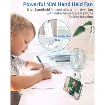 Portable Fan for Travel,Mini Fan Handheld Fan 4500mAh,Small Personal Hand Fan Rechargeable Battery Operated Hand Held Fan,Little Cute Face Facial Fans,Ventilador Portatil for Women Kids Gifts White