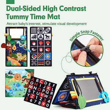 hahaland Tummy Time Toys for Babies 0-6 Months - Tummy Time Mat Miror with Teethers Crinkle Toy - Black and White High Contrast Baby Toys for Newborn Baby Infant Toys 0-6 Months