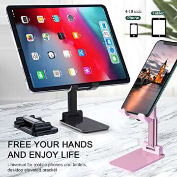 Meetuo 2 Pcs Cell Phone Stand, Adjustable Angle Height Phone Stand for Desk, Foldable Portable Phone...