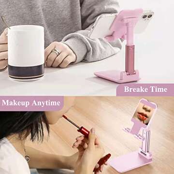 Meetuo 2 Pcs Cell Phone Stand, Adjustable Angle Height Phone Stand for Desk, Foldable Portable Phone Holder for iPhone 14/13/12/Smartphones