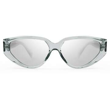 SOJOS Trendy Polarized Cat Eye Sunglasses for Women Fashion Cateye Womens Sunnies SJ2295 with Crystal Grey Frame/Silver Mirrored Lens