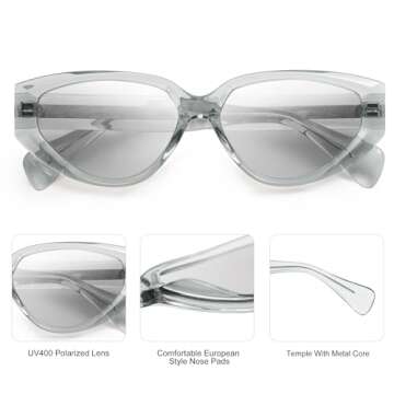 SOJOS Trendy Polarized Cat Eye Sunglasses for Women Fashion Cateye Womens Sunnies SJ2295 with Crystal Grey Frame/Silver Mirrored Lens