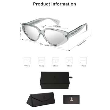 SOJOS Trendy Polarized Cat Eye Sunglasses for Women Fashion Cateye Womens Sunnies SJ2295 with Crystal Grey Frame/Silver Mirrored Lens