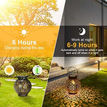 GolWof Solar Lanterns Outdoor Waterproof Hanging, LED Solar Lights Decorative Retro Metal, Solar Lan...