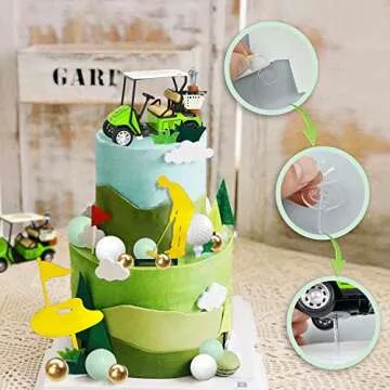 21PCS Golf Cake Decorations Golf Cart Cake Toppers Balls Cake Topper Heading for The Green for Golfers with Golf Cart Balls for Party Supplies