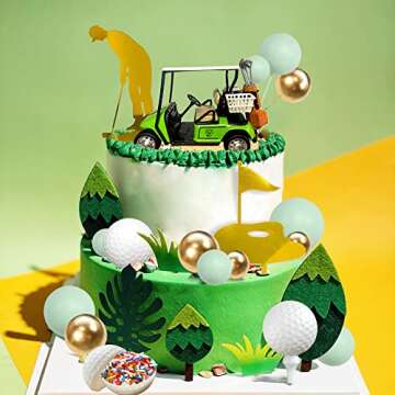 21PCS Golf Cake Decorations Golf Cart Cake Toppers Balls Cake Topper Heading for The Green for Golfers with Golf Cart Balls for Party Supplies