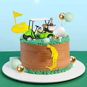 21PCS Golf Cake Decorations Golf Cart Cake Toppers Balls Cake Topper Heading for The Green for Golfers with Golf Cart Balls for Party Supplies