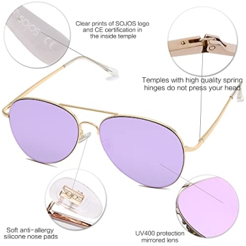 SOJOS Classic Aviator Sunglasses UV400 Protection Metal Frame