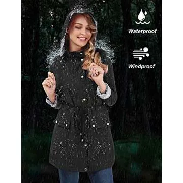 BBX Lephsnt Women's Raincoats Long Rain Jackets for Women Waterproof with Hood for Rainy Days Black S