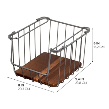Ría Safford Wire Basket with Acacia Wood Storage Solution
