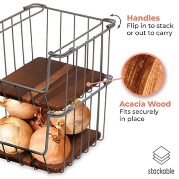 Ría Safford Wire Basket with Acacia Wood Storage Solution