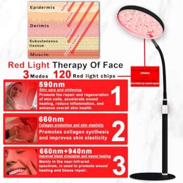 Arikashin Red Light Therapy Lamp for Face- Facial and Body Treatment with Adjustable Height Stand, 120 LEDs, 660nm, 850nm, 940nm - Alleviate Muscle Soreness, Skin Vitalit