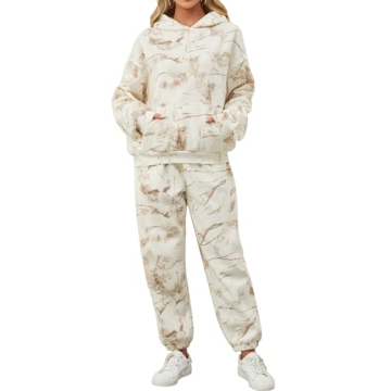 Eutten Women's Camo Sweatsuit Maple Leaf Print Lounge Set