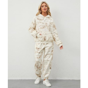 Eutten Women's Camo Sweatsuit Maple Leaf Print Lounge Set