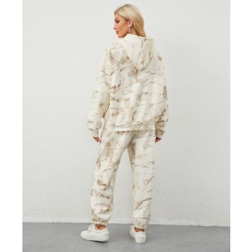 Eutten Women's Camo Sweatsuit Maple Leaf Print Lounge Set