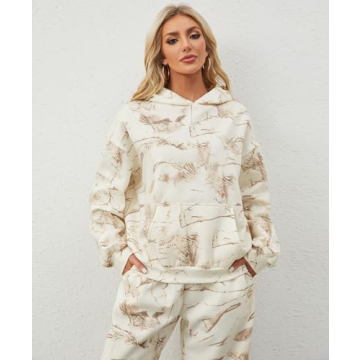Eutten Women's Camo Sweatsuit Maple Leaf Print Lounge Set