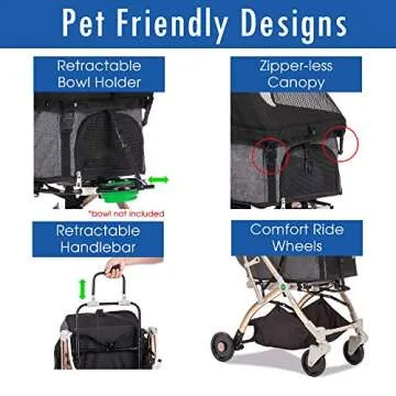 HPZ Pet Rover Lite Premium Light-Weight Dog/Cat/Pet Stroller Travel Carriage with Convertible Compartment/Zipper-Less Entry/1-Hand Quick Fold/Aluminum Frame for Small & Medium Pets (Black 2nd-Gen.)