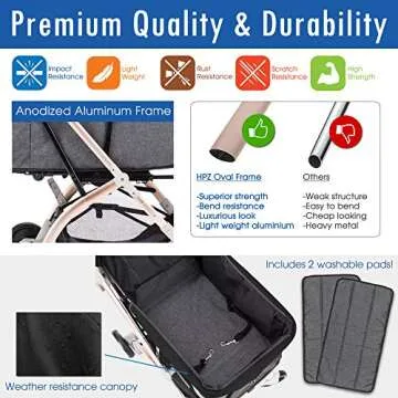 HPZ Pet Rover Lite Premium Light-Weight Dog/Cat/Pet Stroller Travel Carriage with Convertible Compartment/Zipper-Less Entry/1-Hand Quick Fold/Aluminum Frame for Small & Medium Pets (Black 2nd-Gen.)