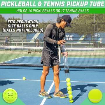 GoSports Pickleball & Tennis Pickup Tube - Ball Retreiver and Holder, Fits 14 Pickleballs or 17 Tenn...