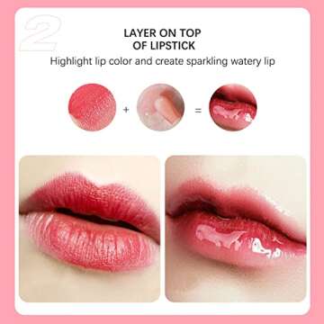 HJuyYuah Hydrating Lip Glow Oil Plumping Lip Tint Transparent Lip Care Oil Non-sticky Big Brush Head Glitter Shine Primer Lip Tint 6ML (#05)