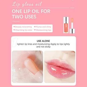 HJuyYuah Hydrating Lip Glow Oil Plumping Lip Tint Transparent Lip Care Oil Non-sticky Big Brush Head Glitter Shine Primer Lip Tint 6ML (#05)